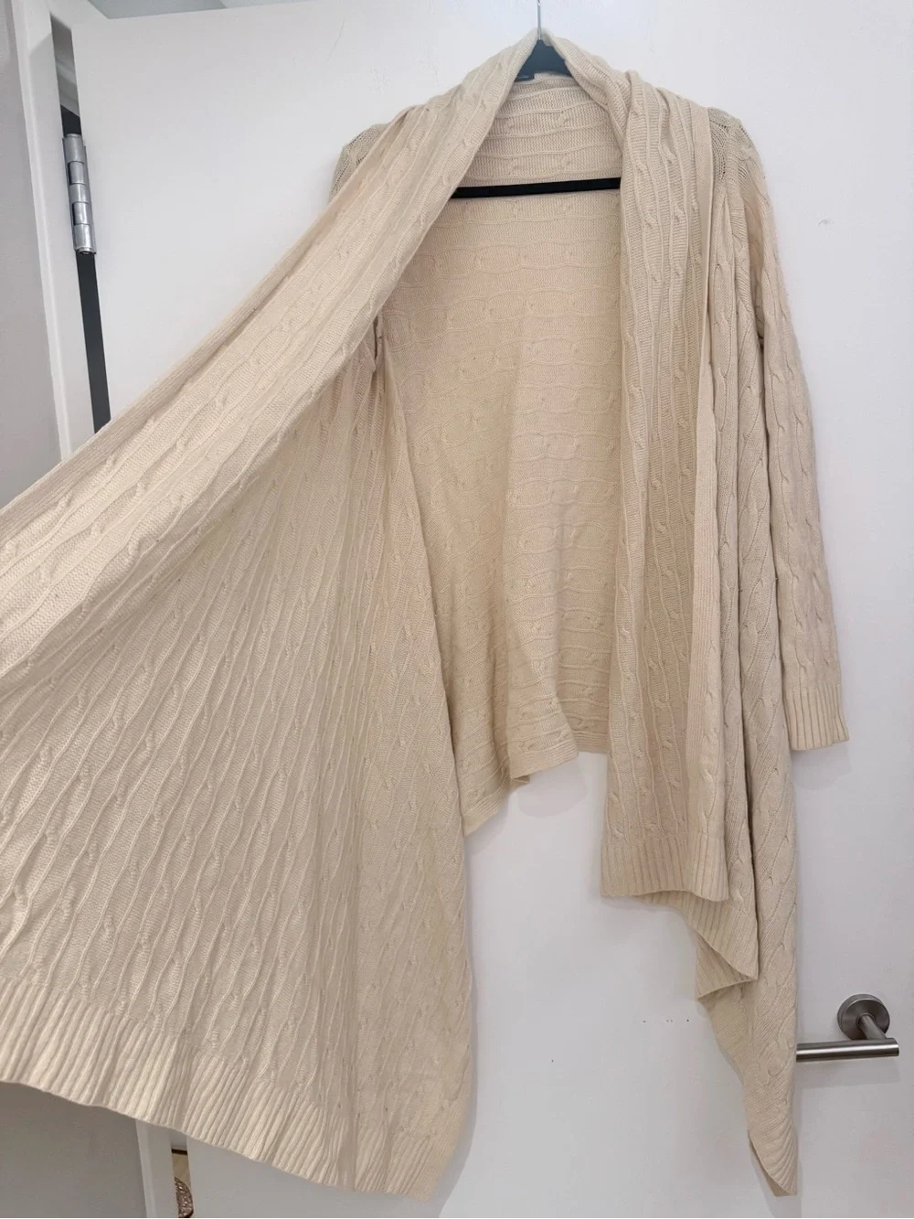 Ralph Lauren Cream Cable-Knit Draped Open Front Cardigan